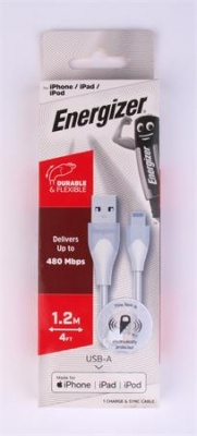 USB kábel, USB-A - Lightning (Apple), 1,2m, ENERGIZER, fehér